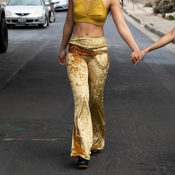 gold velvet bell bottoms